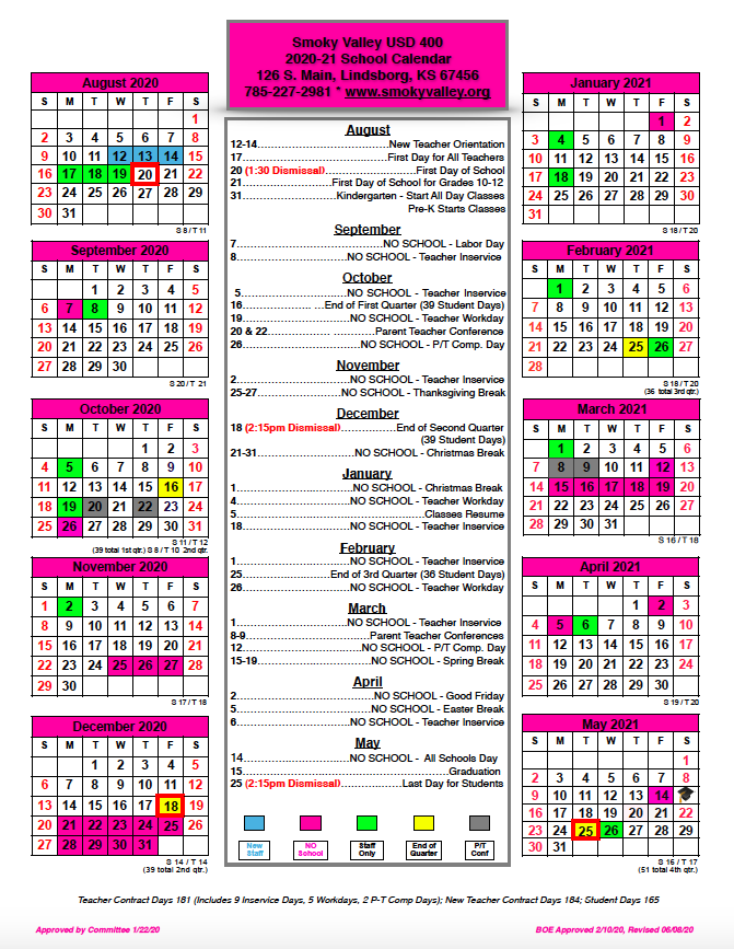 Smoky Valley USD 400 Holiday Calendar 20222023 District School Calendar