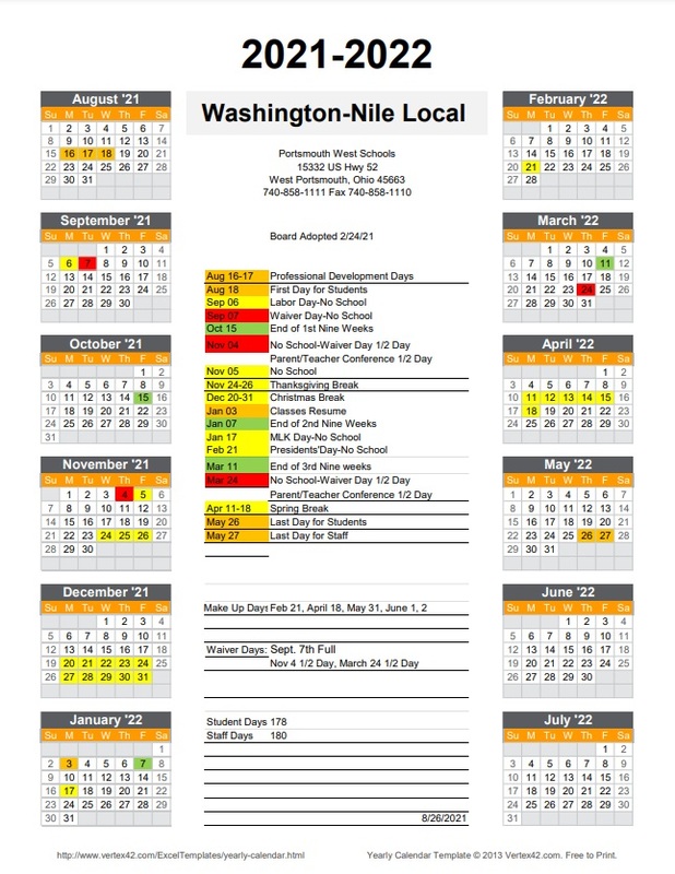 Washington-Nile Local Schools Calendar 2022 and 2023 - PublicHolidays.com